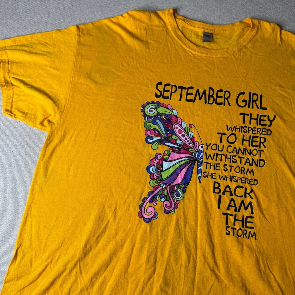 Gildan September Girl I Am The Storm Butterfly Graphic‎ T-Shirt Yellow 4XL